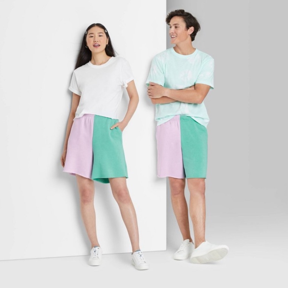 NWT • wild Fable • high rise fleece color block Bermuda shorts